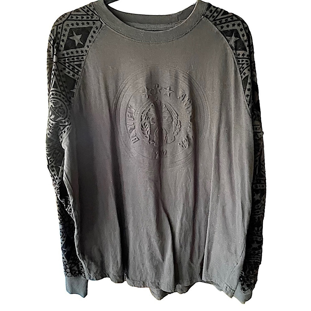 BORN Fly Black Long Sleeve T Shirt with EmbossedGraphic and Textured Sleeves XL